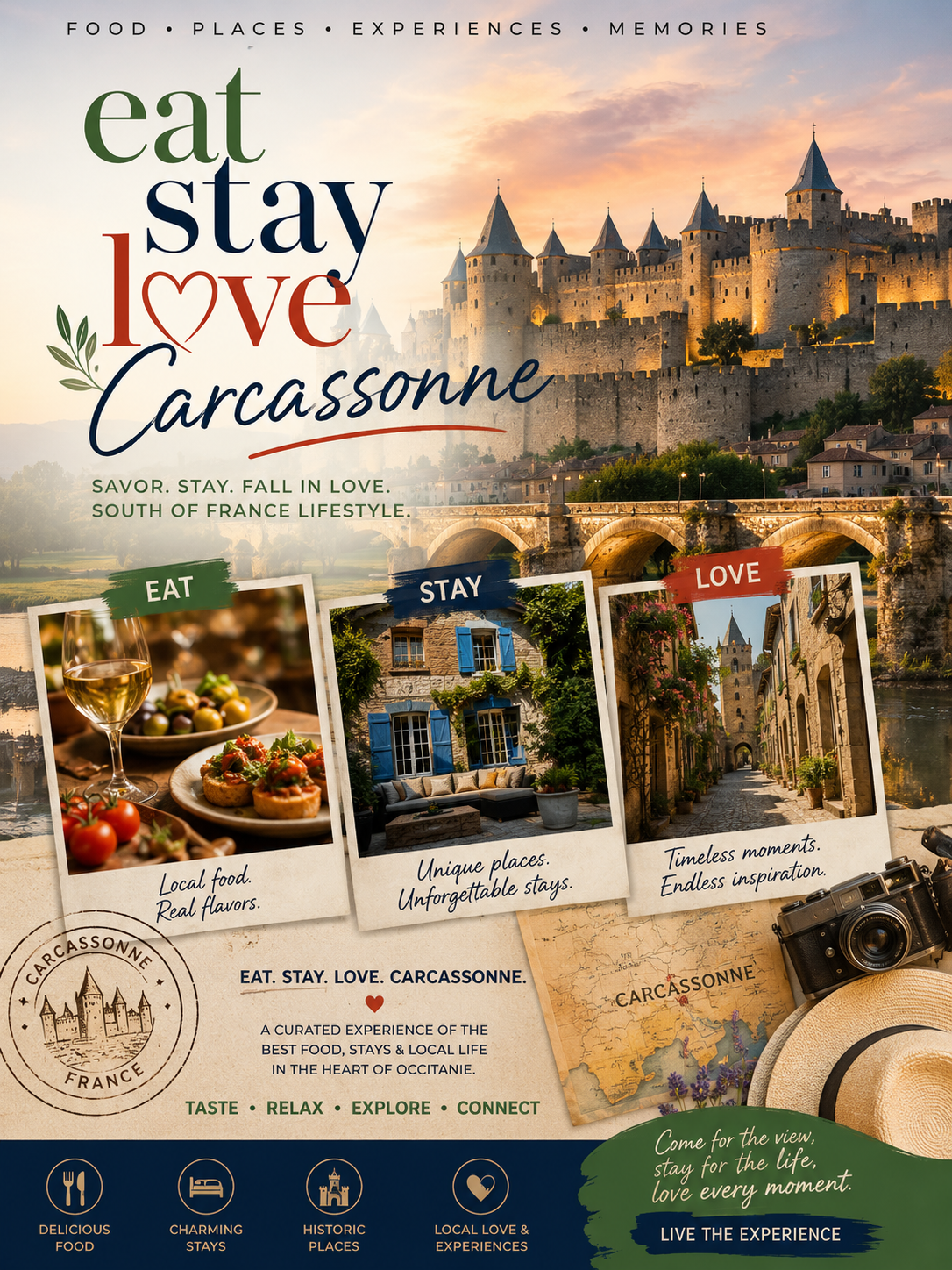 Eat Stay Love Carcassonne poster concept