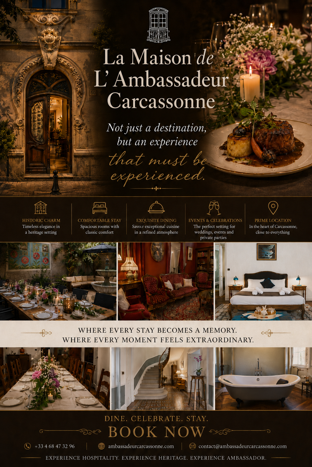 A local Carcassonne table with food and wine